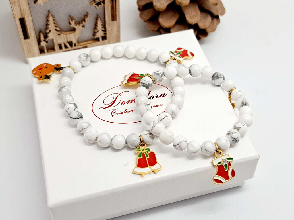 ❄️ Duo Connecté : Coffret Cadeau Noël Bracelets Howlite & Breloques Amovibles