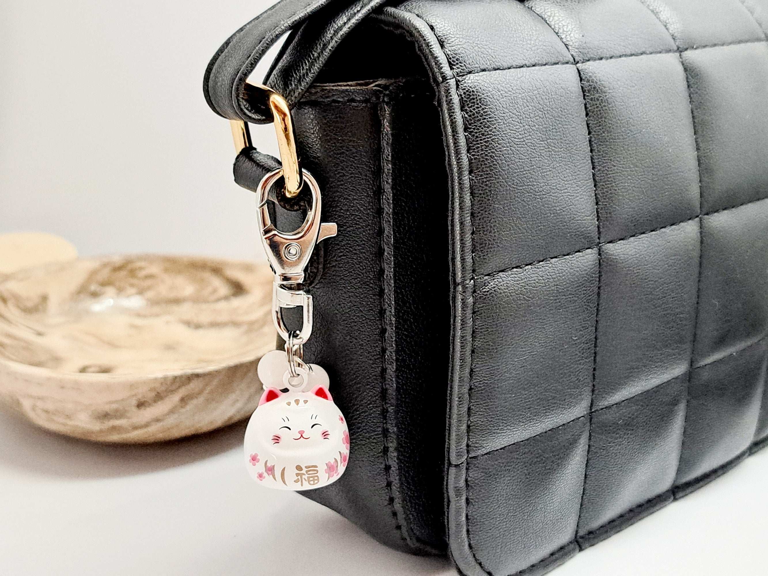🎁 Porte-Clés Maneki Neko Porte-Bonheur- Pierres Naturelles Au Choix -  Idée Cadeau Noël