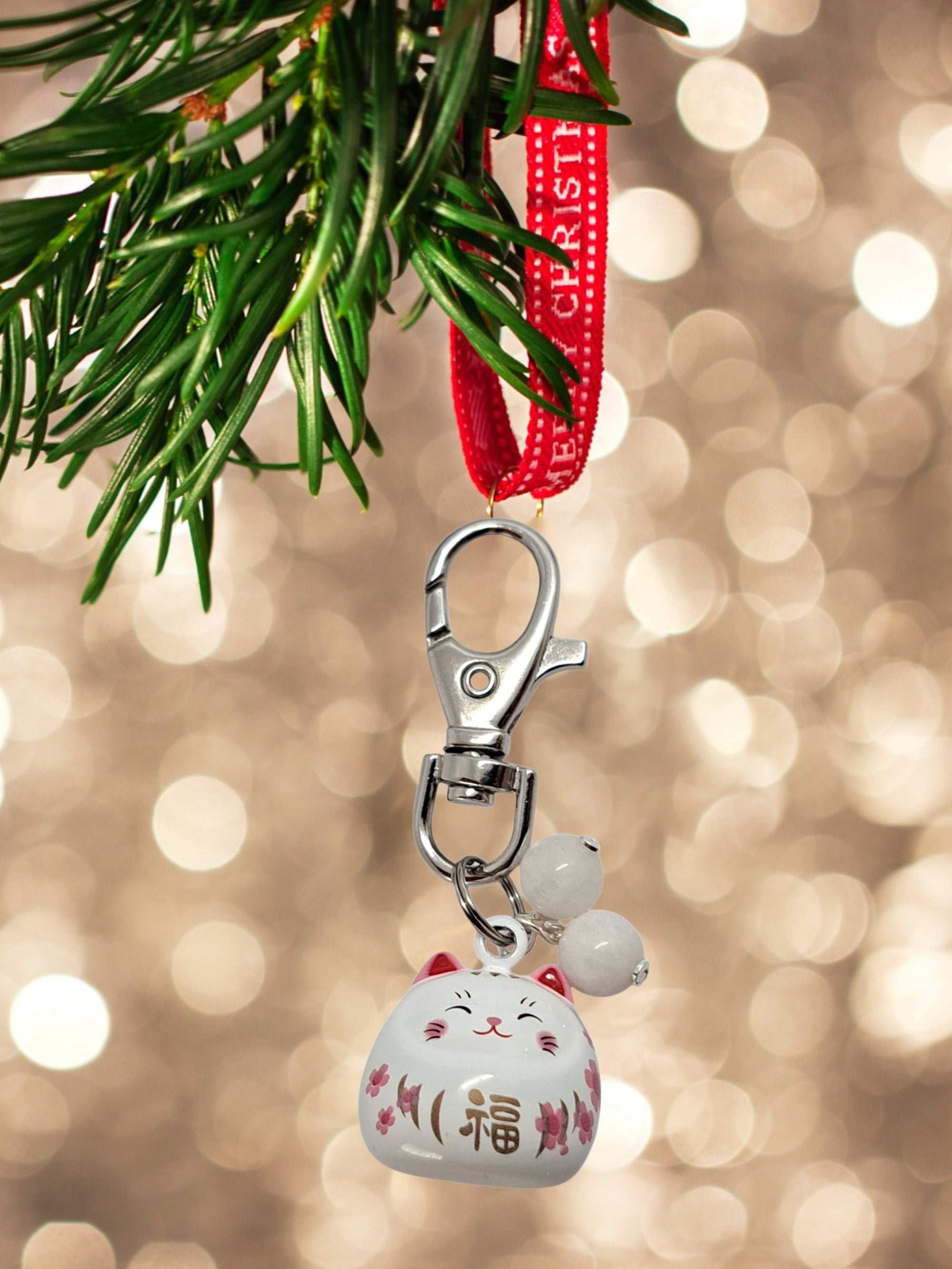 🎁 Porte-Clés Maneki Neko Porte-Bonheur- Pierres Naturelles Au Choix -  Idée Cadeau Noël