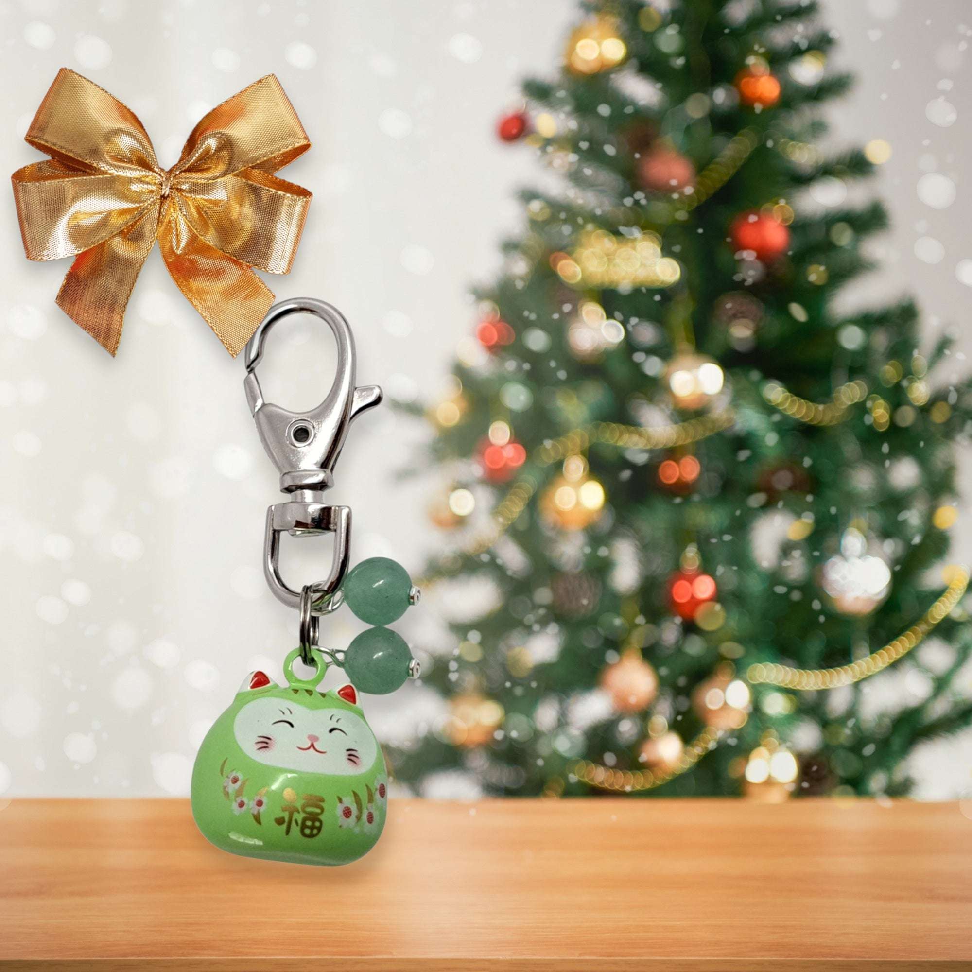 🎁 Porte-Clés Maneki Neko Porte-Bonheur- Pierres Naturelles Au Choix -  Idée Cadeau Noël