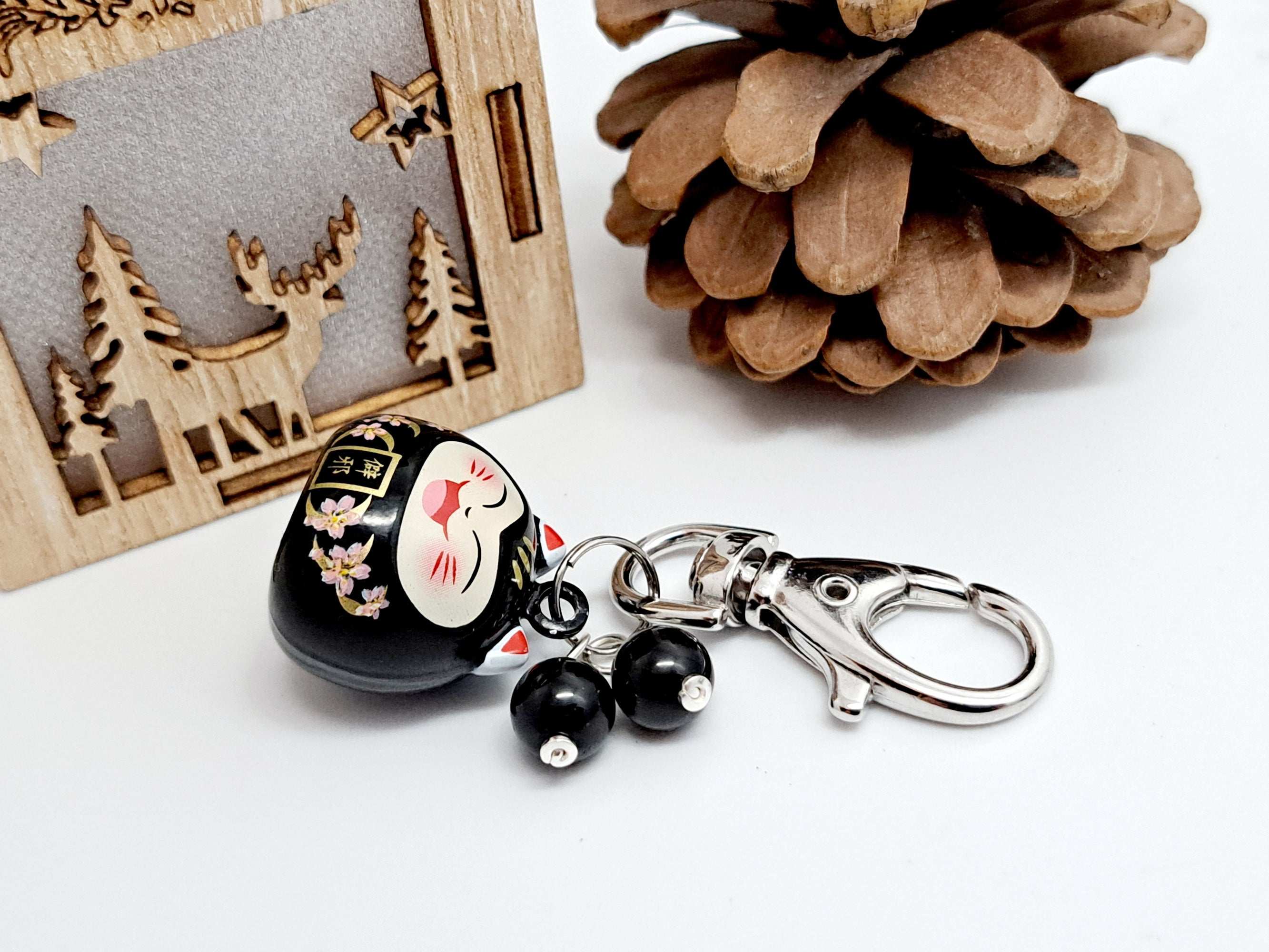 🎁 Porte-Clés Maneki Neko Porte-Bonheur- Pierres Naturelles Au Choix -  Idée Cadeau Noël