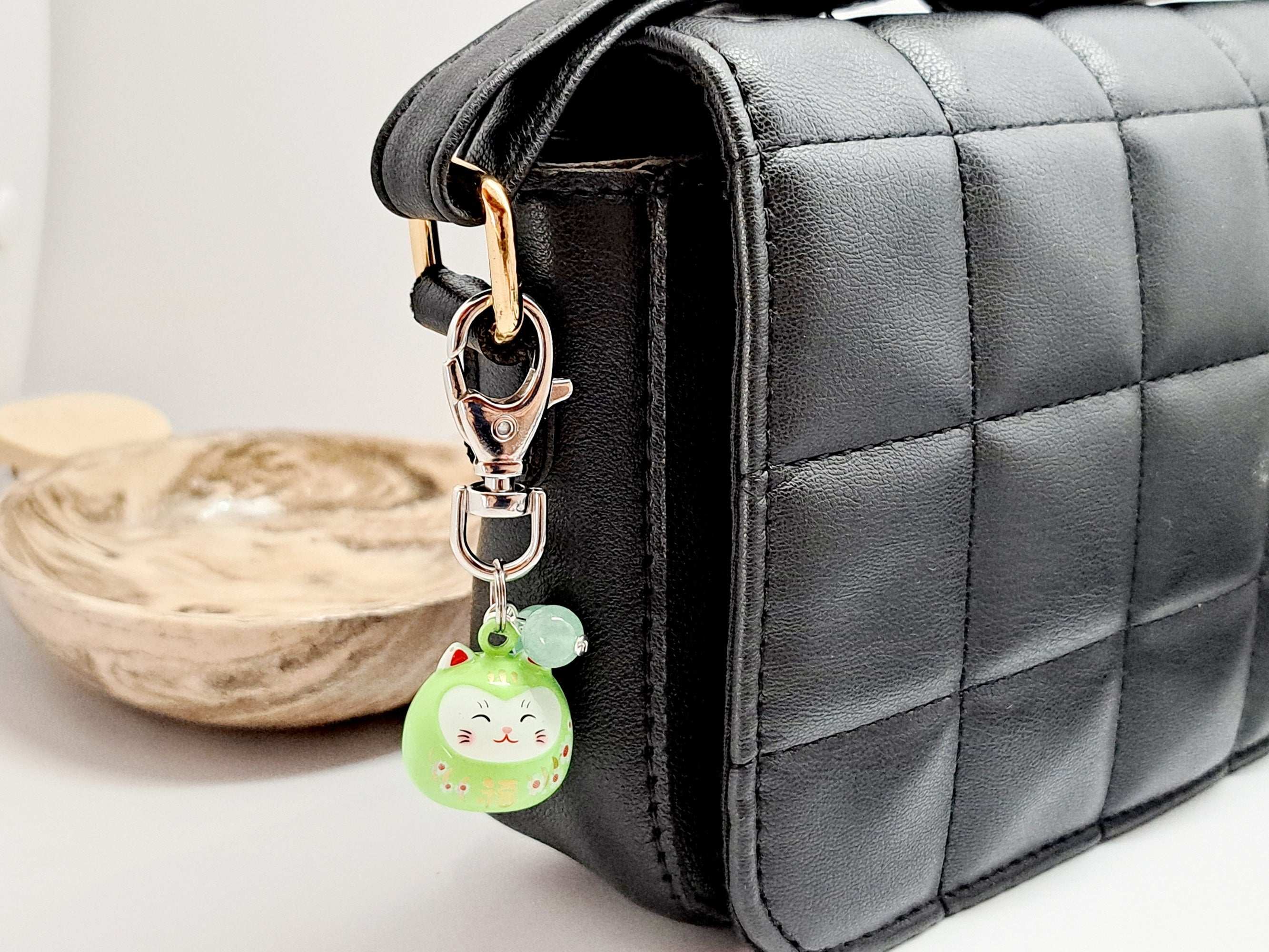 🎁 Porte-Clés Maneki Neko Porte-Bonheur- Pierres Naturelles Au Choix -  Idée Cadeau Noël