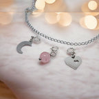 Pack Amour : Trio Charms Cœur, Lune & Calcédoine Rose | Bracelet Intention Acier