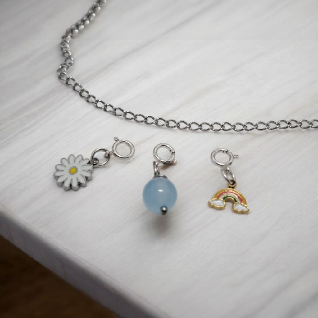 Pack 3 Charms Marguerite, Arc-en-ciel & Calcédoine Bleue | Bracelet Enfant Acier Inoxydable