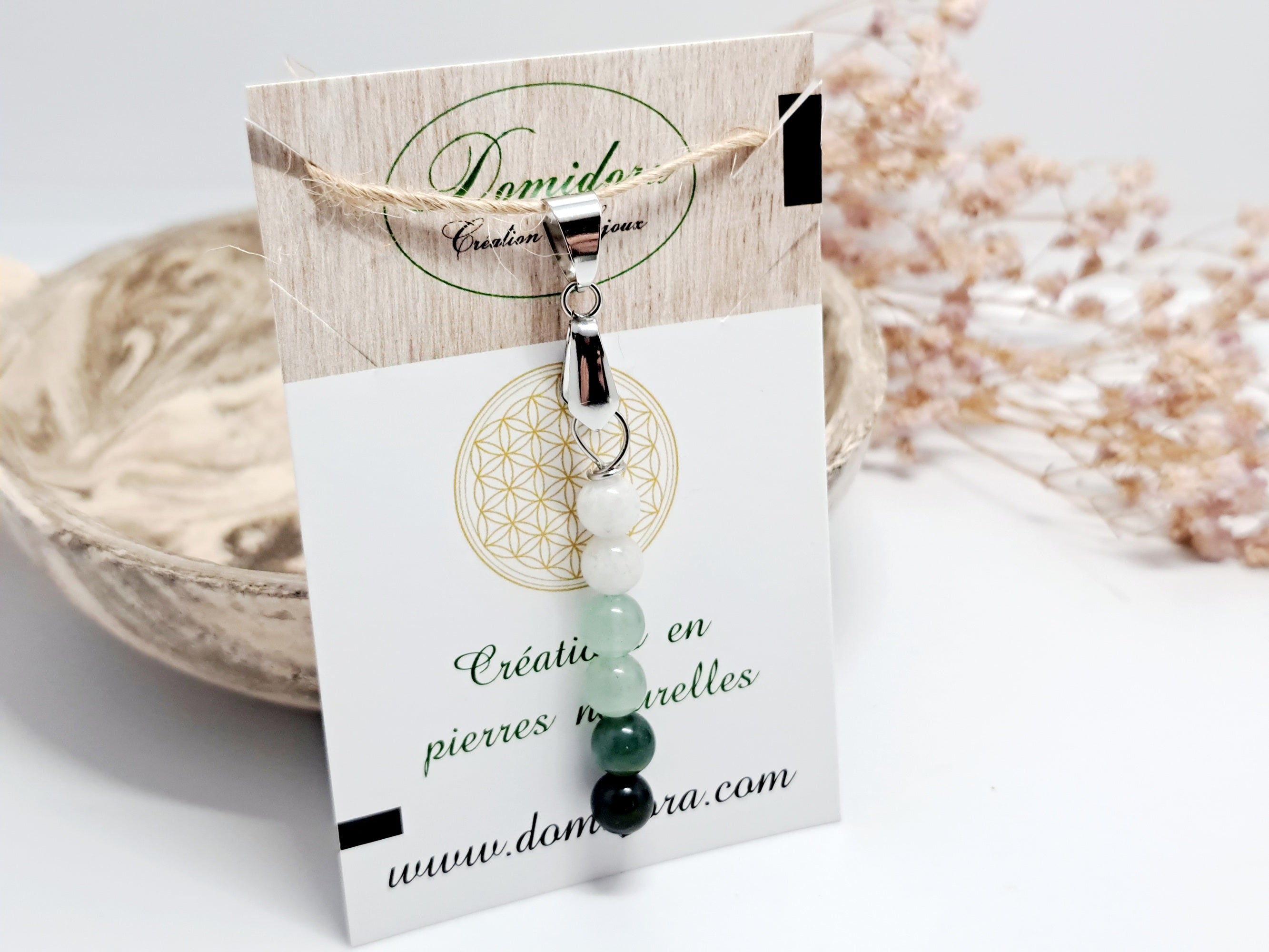 Pendentif Intention "Nouveau Départ" | Pierre de Lune, Aventurine & Agate Mousse