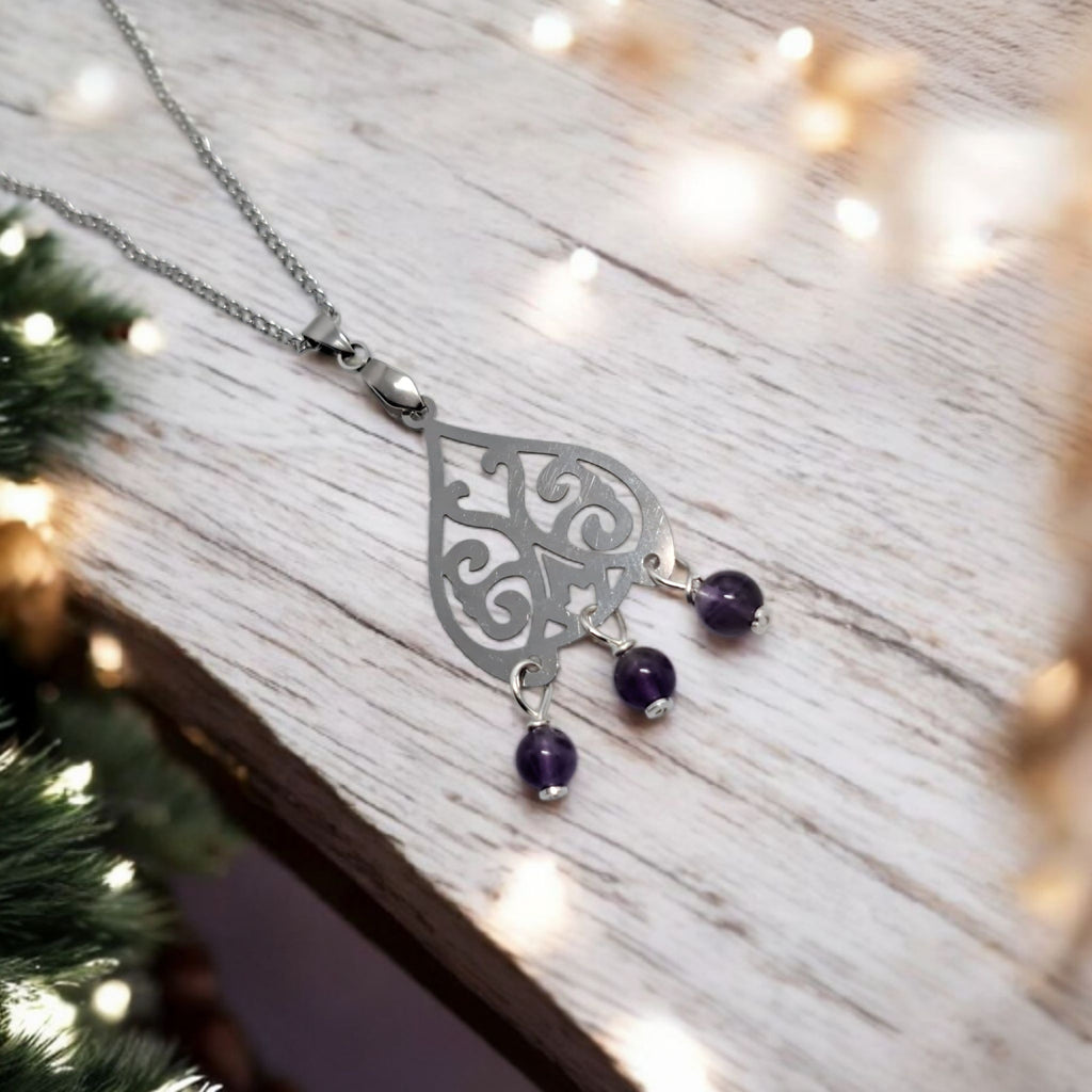 Pendentif Améthyste Et Acier | Bijou d'Intention & Sérénité