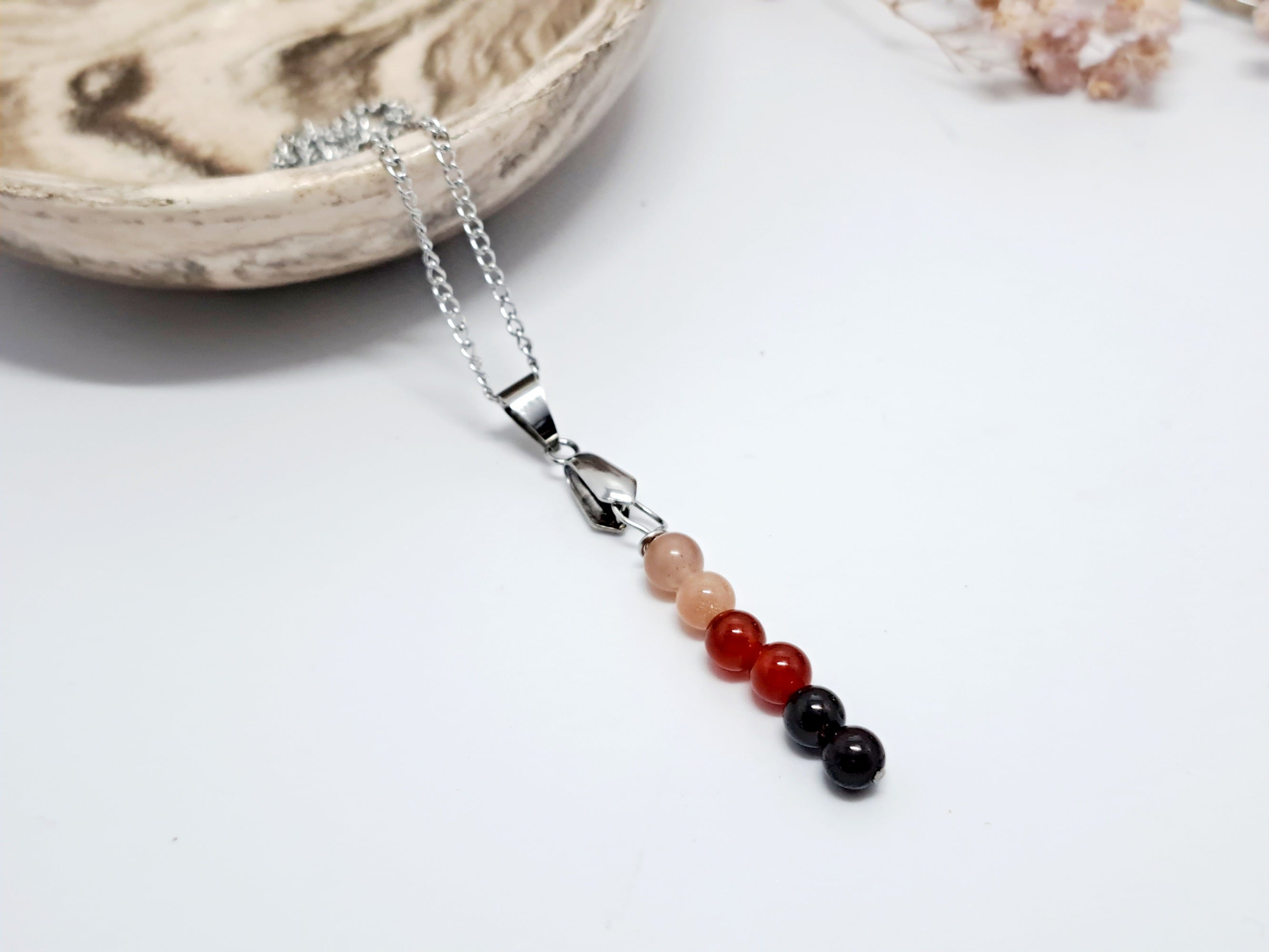 ✨ Pendentif Intention : Élan, Joie & Confiance (Cornaline, Grenat, Soleil) | Acier