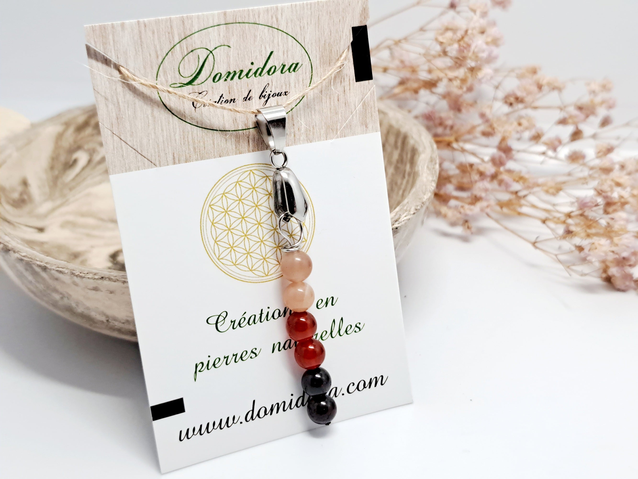 ✨ Pendentif Intention : Élan, Joie & Confiance (Cornaline, Grenat, Soleil) | Acier