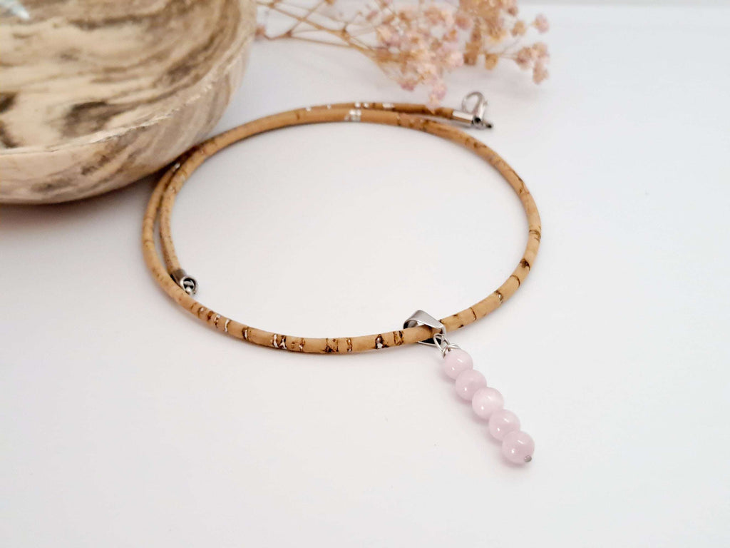 🎁 Collier Kunzite Naturelle - Cadeau Noël Femme Vegan Personnalisable