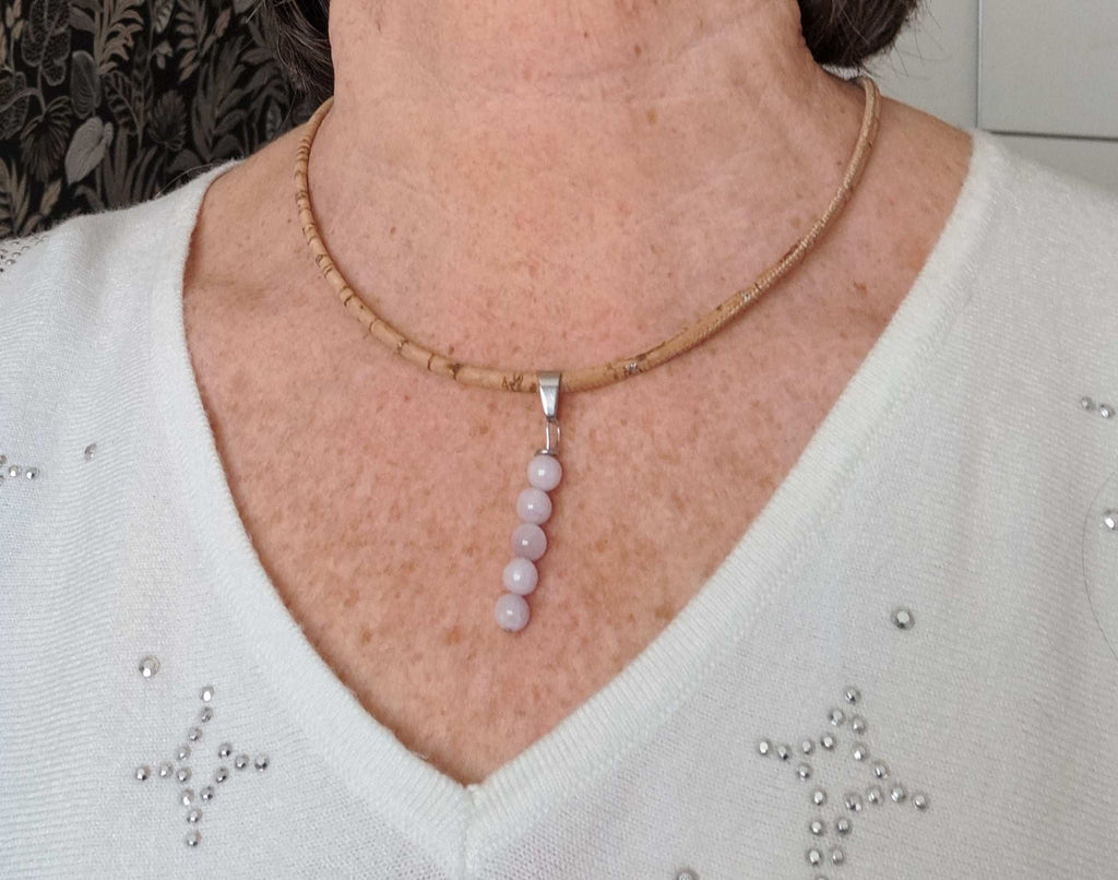 🎁 Collier Kunzite Naturelle - Cadeau Noël Femme Vegan Personnalisable