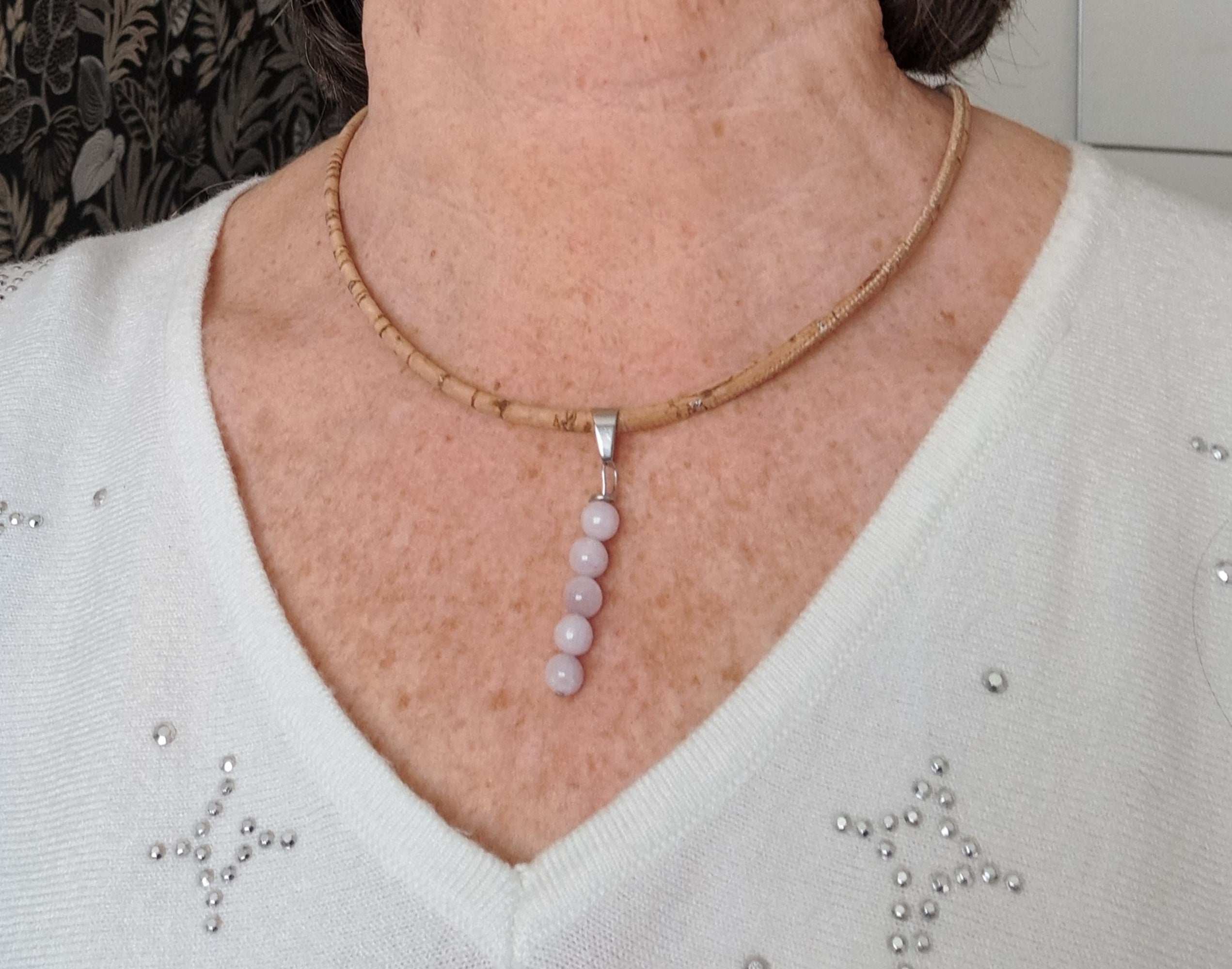 🎁 Collier Kunzite Naturelle - Cadeau Noël Femme Vegan Personnalisable