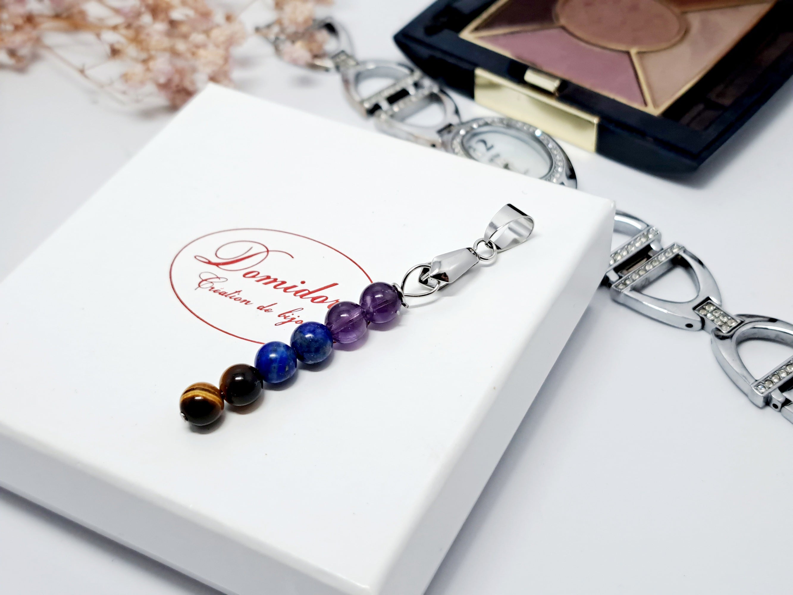 ✨ Pendentif Intention : Protection & Sagesse (Œil de Tigre, Lapis Lazuli, Améthyste) | Acier