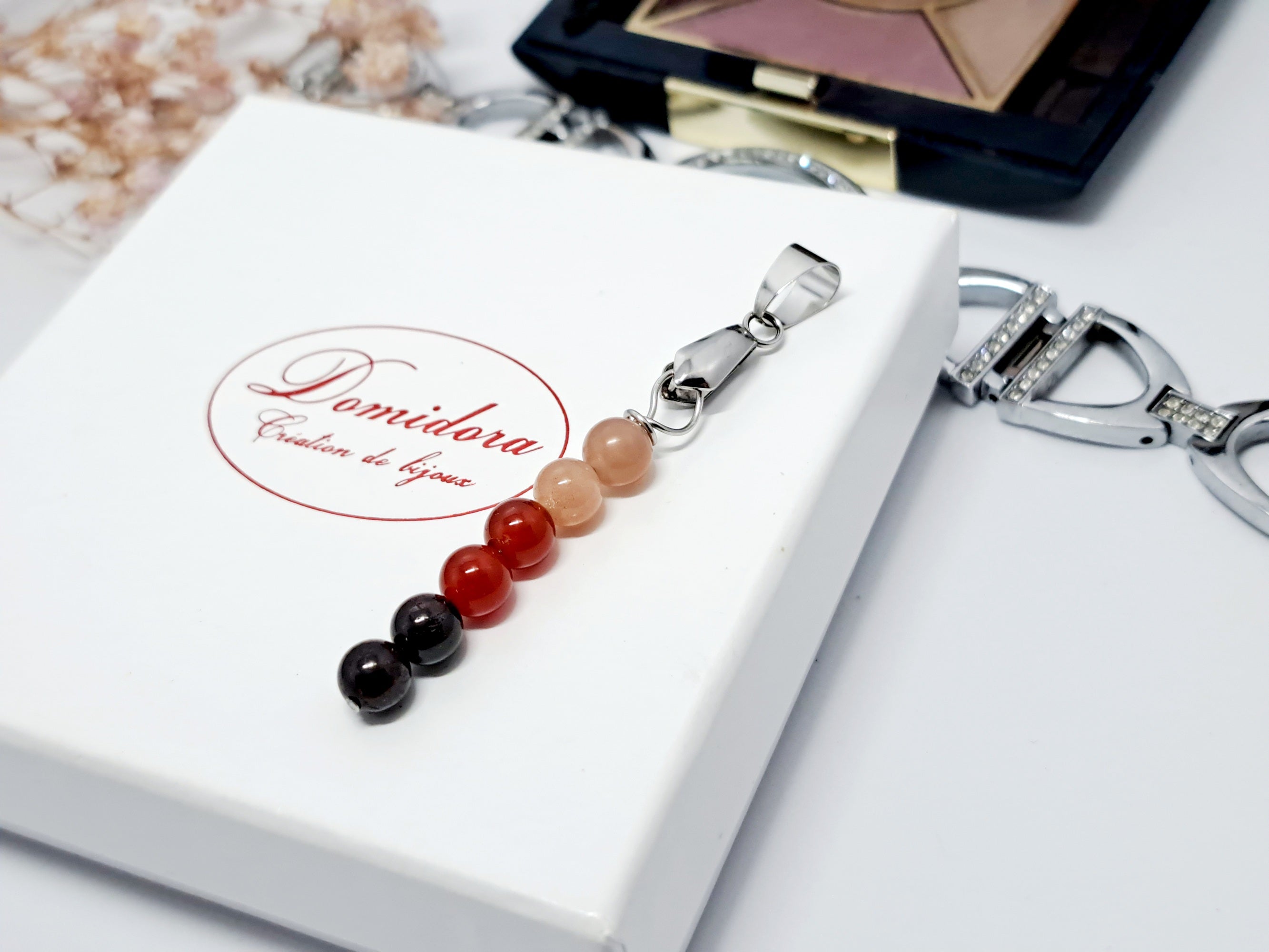 ✨ Pendentif Intention : Élan, Joie & Confiance (Cornaline, Grenat, Soleil) | Acier