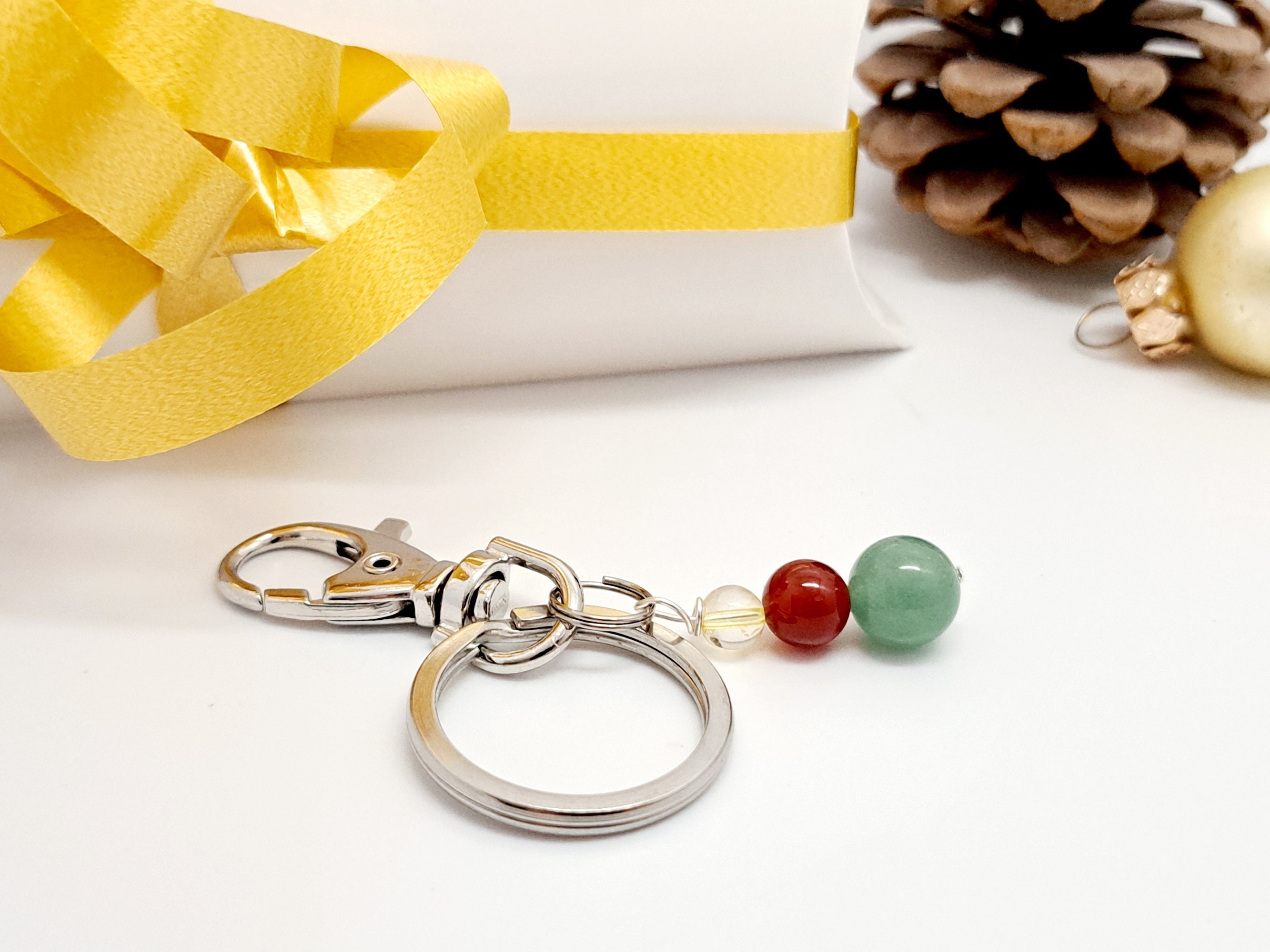 Porte-Clé Chance : Aventurine, Cornaline, Citrine | Cadeau Noël Unisexe