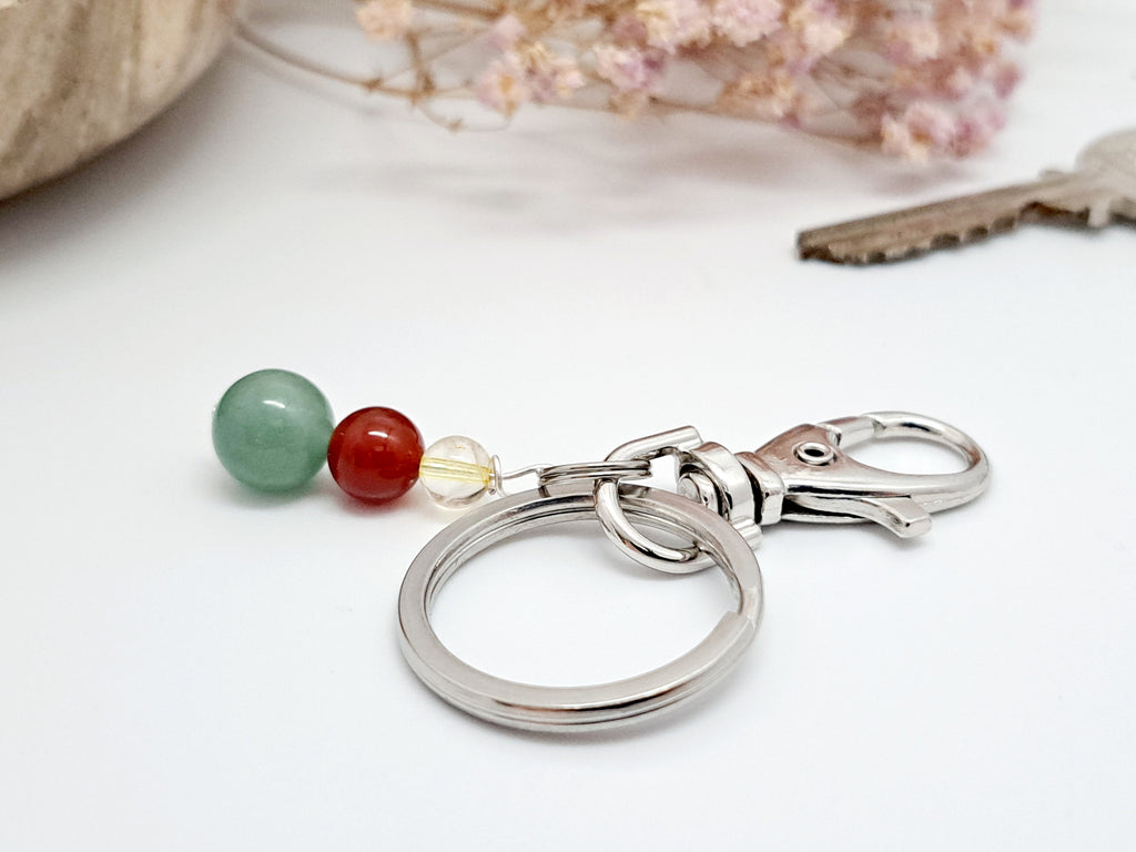 Porte-Clé Chance : Aventurine, Cornaline, Citrine | Cadeau Noël Unisexe