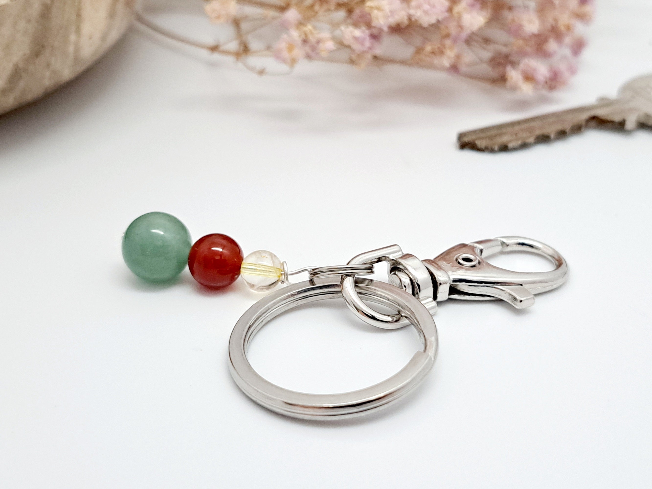 Porte-Clé Chance : Aventurine, Cornaline, Citrine | Cadeau Noël Unisexe