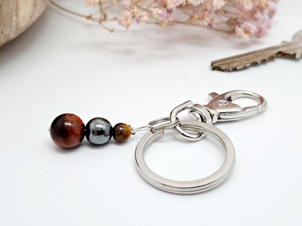 Porte-Clé Sportif - Mental, Volonté & Concentration - Hématite, Œil de Tigre