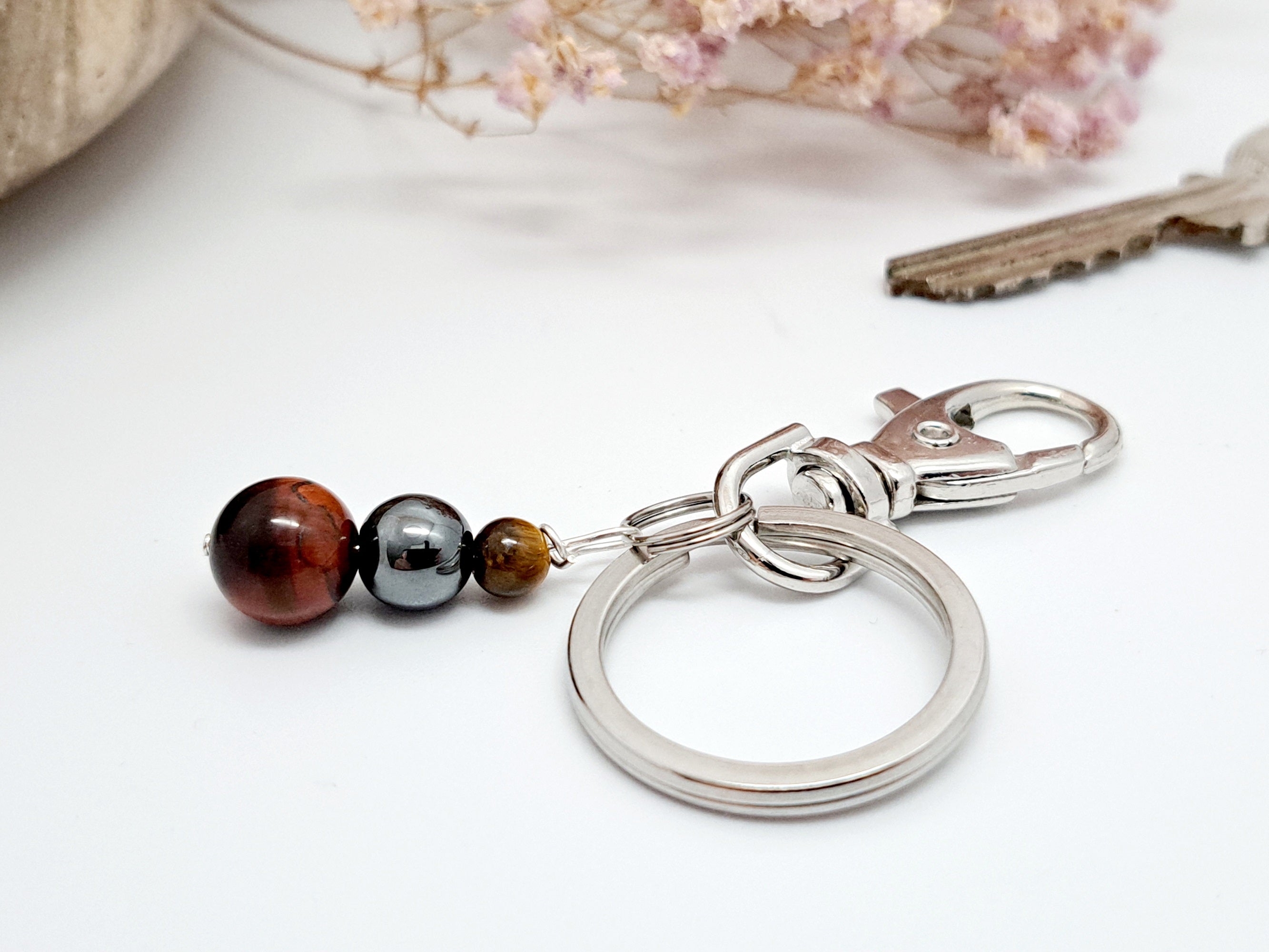 Porte-Clé Sportif - Mental, Volonté & Concentration - Hématite, Œil de Tigre